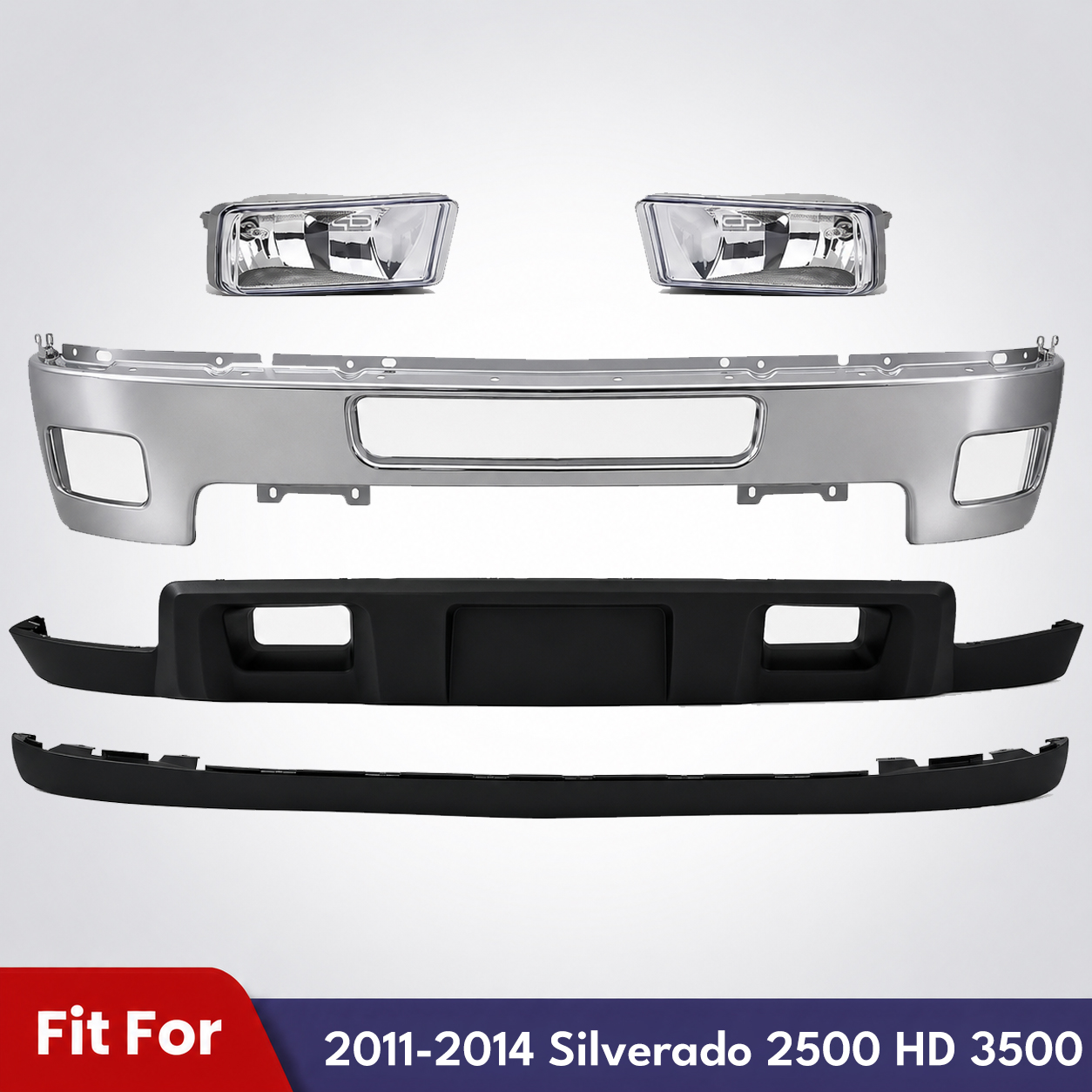 Front Bumper Face Bar Chrome & Fog Lights For 2011-2014 Silverado 2500 HD 3500