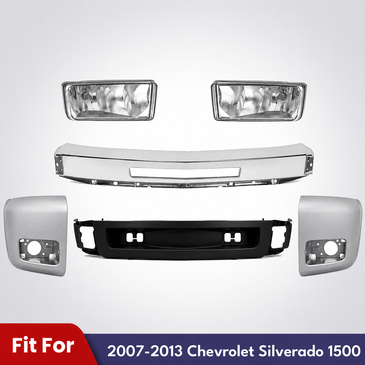 Front Bumper Face Bar Chrome Steel & Fog Lights Kit For 2007-2013 Chevrolet Silverado 1500