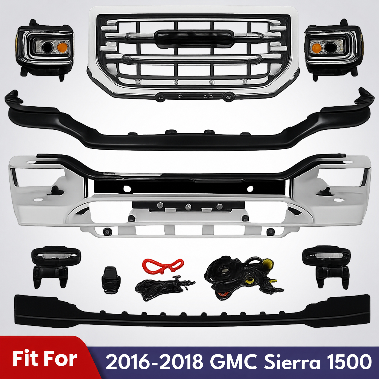 Front Bumper Chrome Steel & Headlight Assembly Kit For 2016-2018 Front Bumper Chrome Steel & Headlight Assembly Kit For 2016-2018 GMC Sierra 1500 GMC Sierra 1500