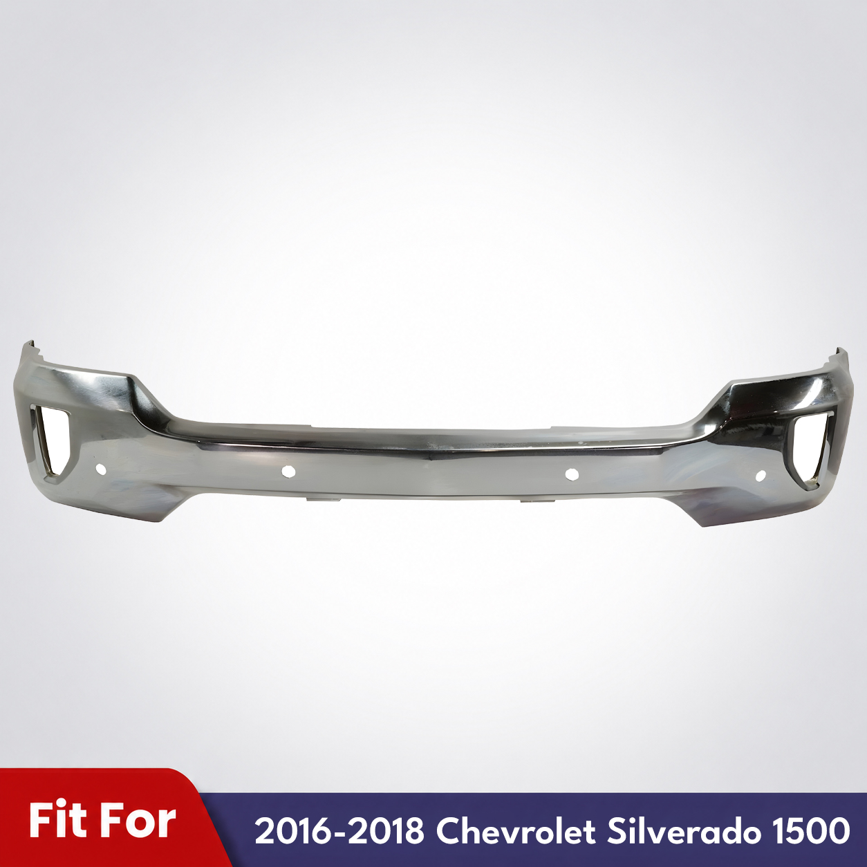 1-Piece Front Bumper Chrome w/ Fog Lamps For 2016-2018 Chevrolet Silverado 1500